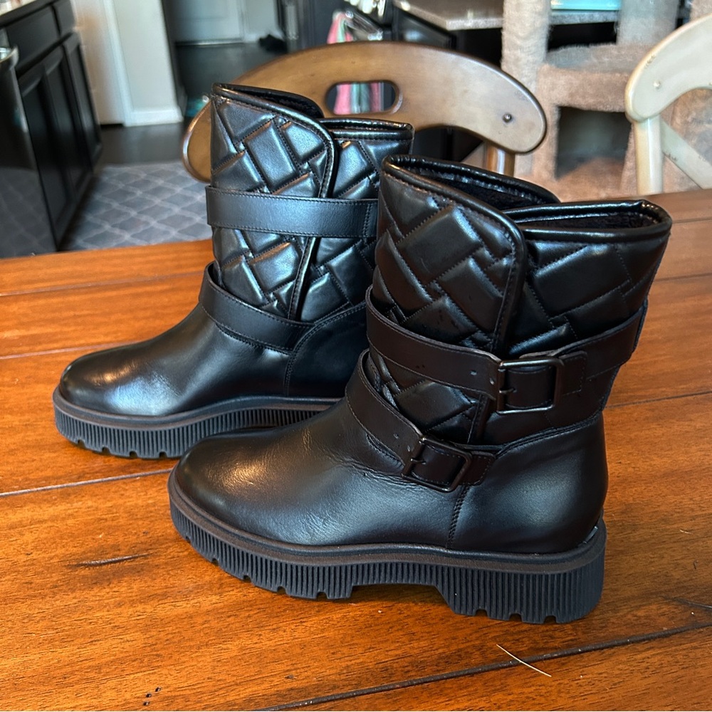 KURT GEIGER Womens Black Quilted Combat Moto Boots with Buckles Size 38 - Picture 4 of 9